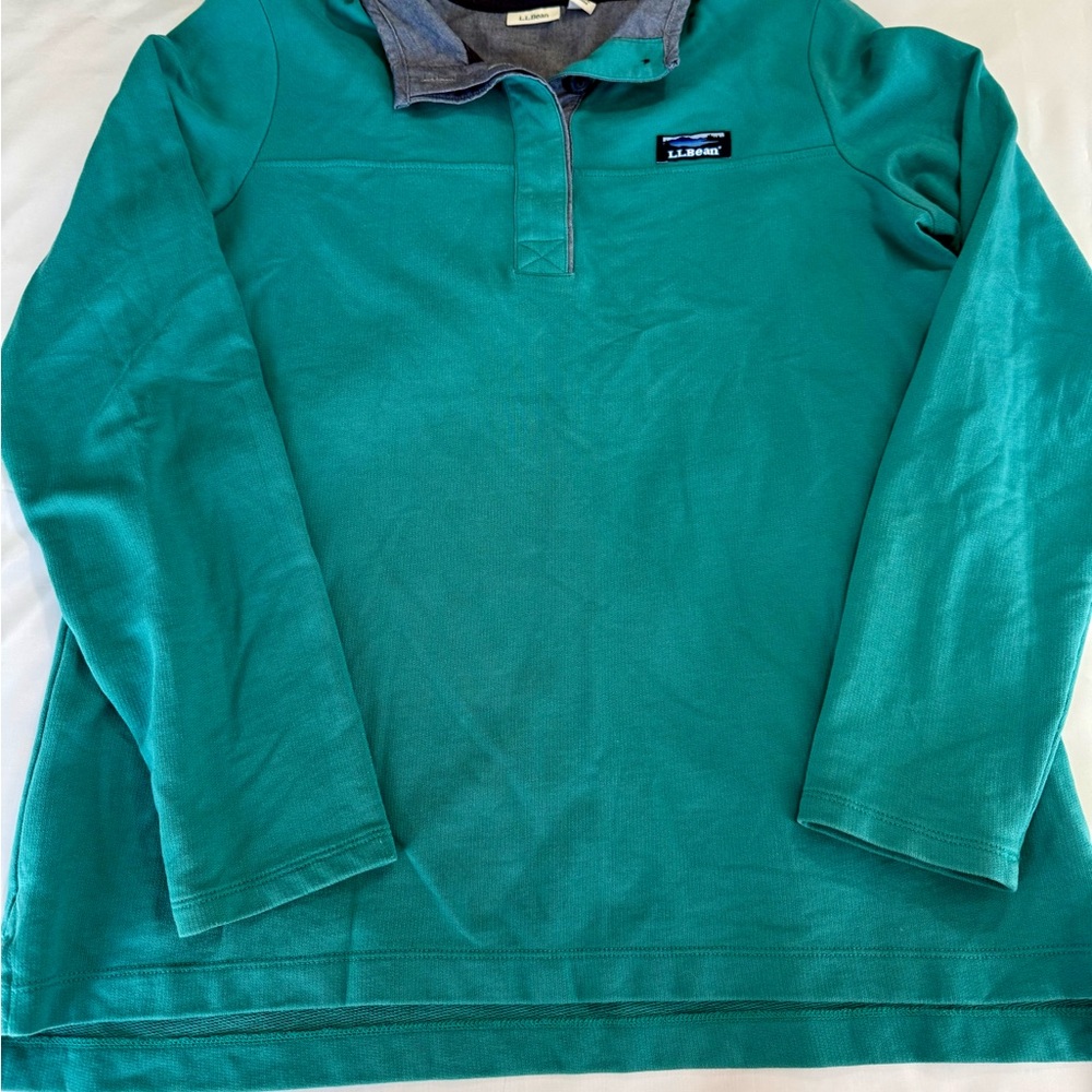 Vintage L.L. Bean Men’s  Teal Pullover Collared Sweatshirt